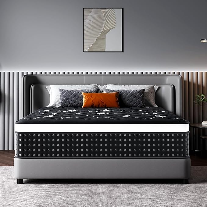 Queen Mattress, 12 Inch Hybrid Memory Foam Mattress for Back Pain Relief, Pocket Springs and Motion Isolation, CertiPUR-US Certified, Fiberglass Free, Queen Size Mattress in a Box, 60x80x12 Black