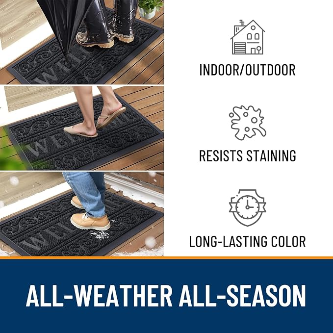 OLANLY Welcome Door Mat Indoor Outdoor Entrance, Heavy Duty Sturdy Front Door Mat, Waterproof All-Weather Doormat, Stain Resistant, Low Profile, Easy Clean Patio Entryway Mat, 47 x 24, Black - Image 4