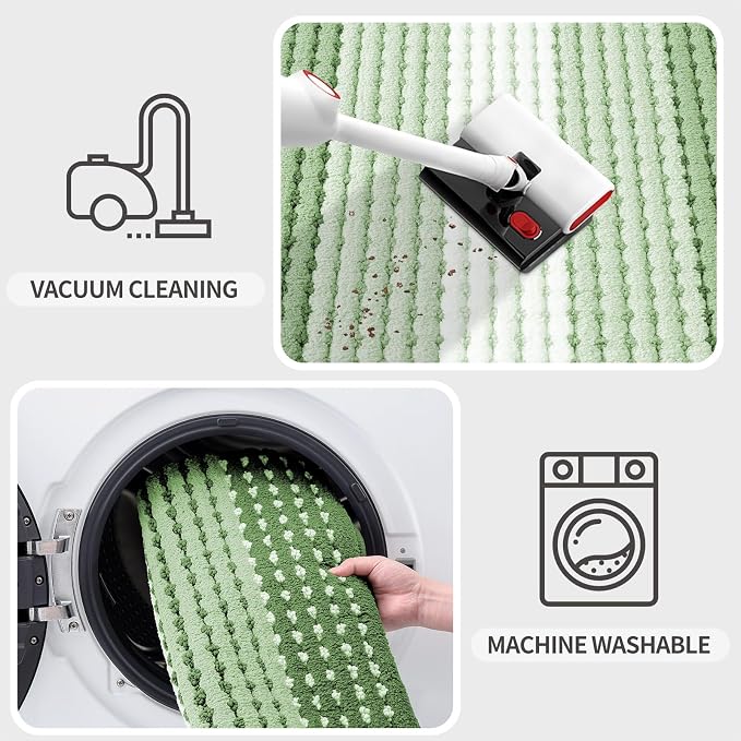 Kitinjoy Indoor Outdoor Door Mat, 59x36 Non-Slip Absorbent Dirt Trapper, Low-Profile Washable Inside Entrance Front Floor Mat, Sturdy Soft Entry Dotted Ombre Doormats for Entryway, Sage Green - Image 5