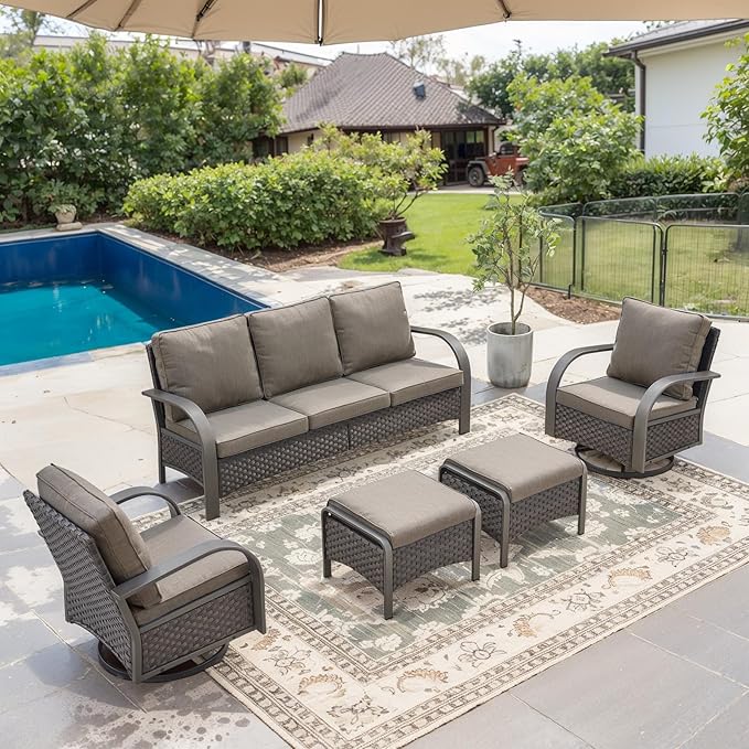 Outdoor Swivel Rocker Patio Chairs Set of 2, Heavy Duty Swivel Rocking Patio Chairs with Wide Metal Armrests, 2 Pieces Patio Furniture Wicker Glider Chairs Set with Removble Cushions for Porch Sunroom