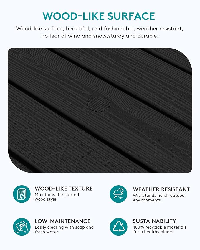 SERWALL Outdoor Coffee Table, HDPE Patio Coffee Table for Outside, Rectangle, Black - Image 7