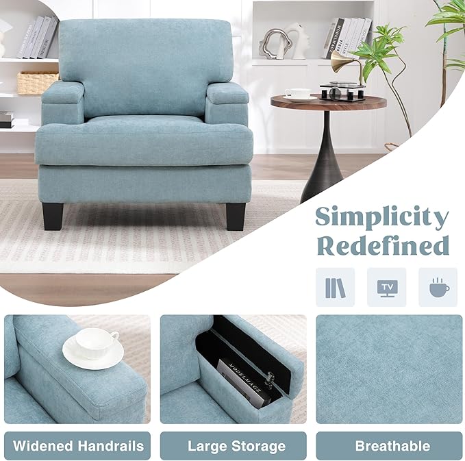 Oversized Accent Chair Set of 2 with Storage Armrest, Modern Upholstered Reading Living Room Chairs, Comfy Large Armchair, Fabric Single Sofa Chair for Bedroom (Green)
