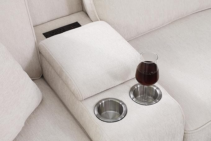 ERYE 151-Inch U-Shaped Sectional Sofa Chenille Upholstered Corner Convertible Sectional,9 PCS Modular Couch with Ottoman,Storage Console, Cupholders and Charging Station