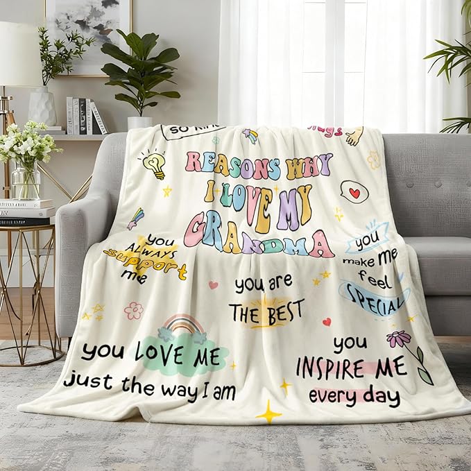 Grandma Gifts, Grandma Birthday Gifts from Grandkids, Grandmas Blanket, for Grandmas from Grandchildren, Grandmother from Granddaughter Grandson 60”x50”