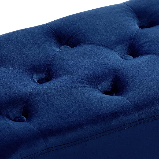 DUHOME Button-Tufted Ottoman Bench, Upholstered Bedroom Benches Velvet Footrest Stool Dining Bench Accent Bench for Entryway Dining Room Living Room Bedroom, Dark Blue - Image 7