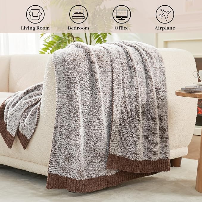 Amélie Home Knit Throw Blanket for Couch, Super Soft Fuzzy Cozy Throw, Giftable Knitted Blanket for Women Men, Birthday, Sofa Bed Living Room Decor, 50" x 60", Heather Brown