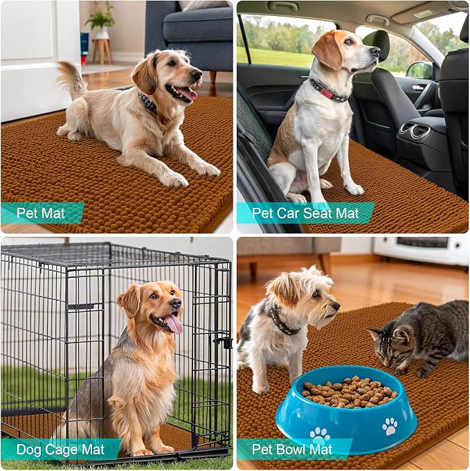 OLANLY Dog Door Mat for Muddy Paws 44x24, Absorbs Moisture and Dirt, Absorbent Non-Slip Washable Doormat, Quick Dry Chenille Mud Mat for Dogs, Entry Indoor Entryway Carpet for Inside Floor, Ochre - Image 7