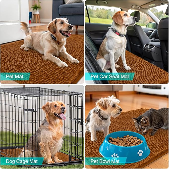 OLANLY Dog Door Mat for Muddy Paws 30x20, Absorbs Moisture and Dirt, Absorbent Non-Slip Washable Doormat, Quick Dry Chenille Mud Mat for Dogs, Entry Indoor Entryway Carpet for Inside Floor, Ochre - Image 7