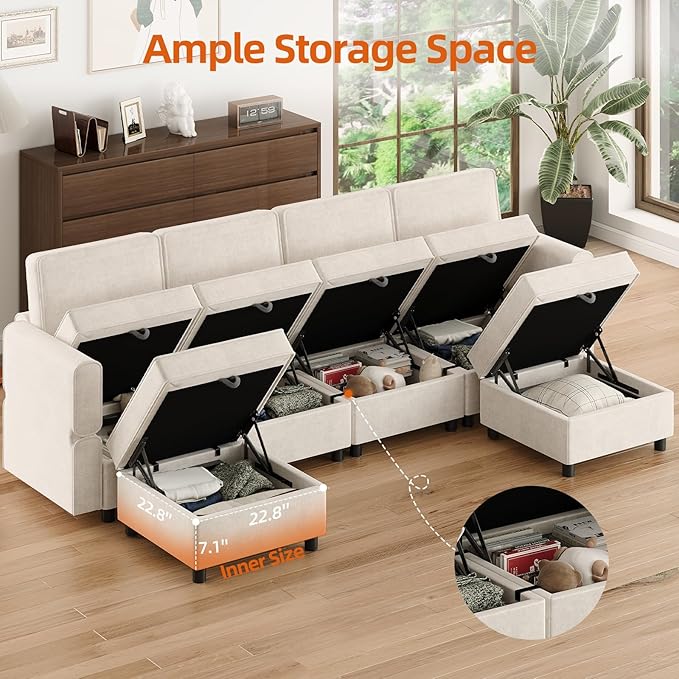GAOMON Modular Sectional 9-Seat Sofa, L Shaped Sectional Couch with Removable Storage Ottoman, Convertible Sleeper Sofa Suitable for Living Room, Bedroom, and Apartments, Beige