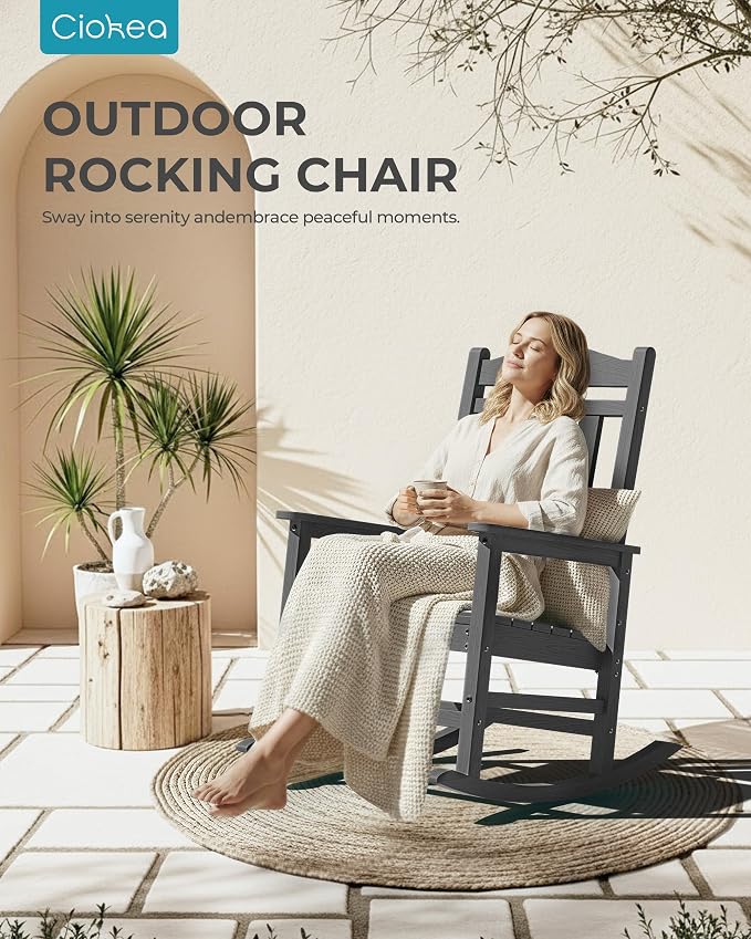 Ciokea Oversized Outdoor Rocking Chairs Set of 2, 380lbs Heavy-Duty Large Patio Rocker, High Back Cozy Porch Chairs, Weather Resistant Patio Rocking Chairs for Outside, Fire Pit, Deck, Dark Grey - Image 8