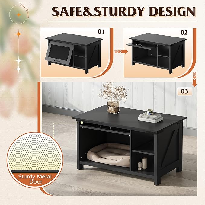 WLIVE Coffee Table with Storage, Modern Coffee Table with Flip-up Door, 2-in-1 Center Table Cat House Furniture for Living Room, Home, Black