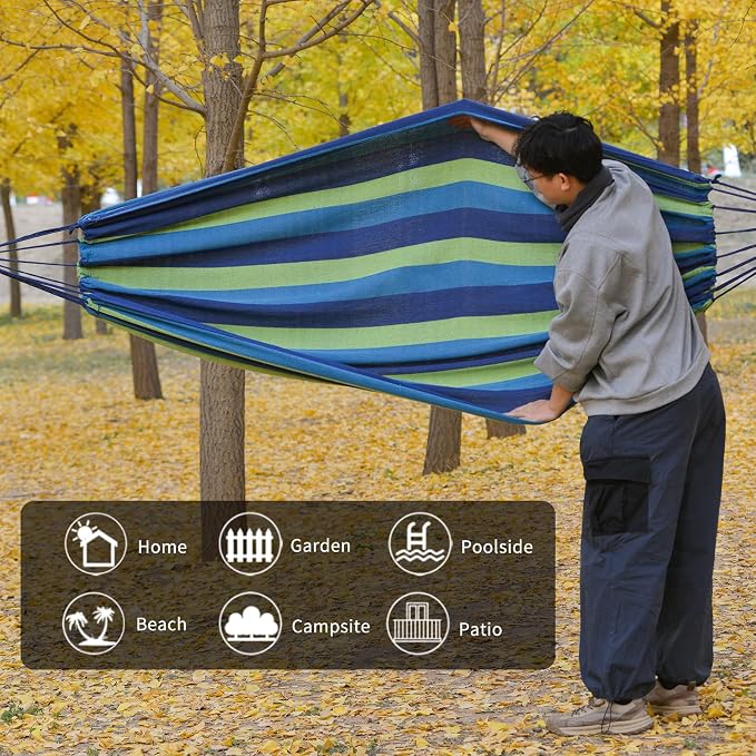 Camping Hammock Comfortable Fabric Hammocks with Tree Straps for Travel Patio Garden, Hanging Sturdy Indoor/Outdoor Hammock Up to 660lbs Portable Hammocks with Travel Bag - Image 4