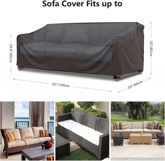 Heavy Duty Patio Sofa Cover Waterproof, Mrrihand 3-Seater Outdoor Sofa Loveseat Cover, Outdoor Patio Furniture Cover with Air Vent and Handles, 78" W×33" D×32" H, Black - Image 2