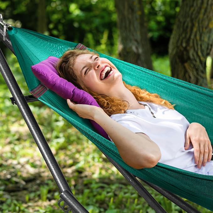Tranquillo Double Hammock with Stand Included for 2 Persons/Foldable Hammock Stand 600 lbs Capacity Portable Case - Inhouse, Outdoor, Camping, Peacock - Image 5