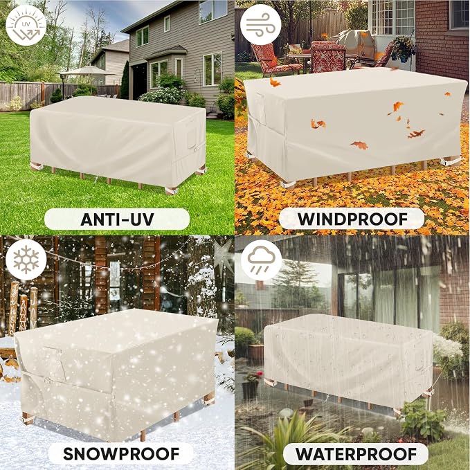 BALEINE Patio Furniture Covers, Outdoor Furniture Covers Waterproof, Heavy Duty Oxford Patio Table Cover for Outdoor Table, Chair, Sofa, Desk (Beige 98"L×78"W×28"H) - Image 8