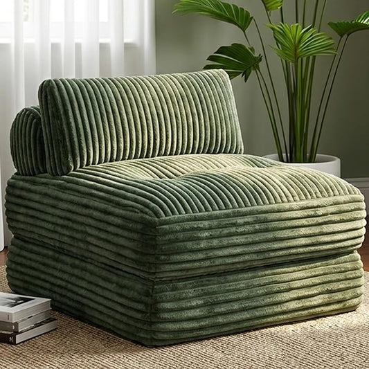 Plush Corduroy Folding Sofa Bed, Free Setup Floor Beds, 34" Boneless Couch for Small Spaces, Corner Chair, Convertible Sleeper Chair, Corner Couch, Foldable Sleeper Sofa Beds, Green