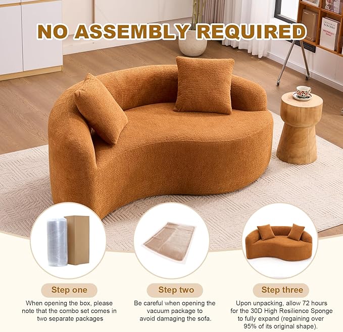 KEIKI S-Curved Loveseat Chenille Couches with 2 Pillows, Upholstered Luxury Plush Cloud Sectional Sofa for Living Room Apartment, Full Sponge Compression