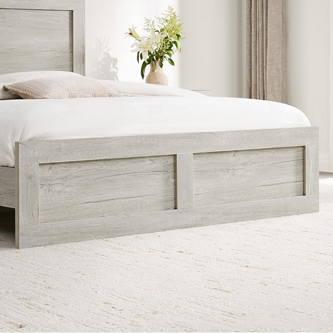 KISLOT Wood Bed Frame, Full Size Wooden Platform Bed Frame with Headboard and Footboard Mattress Foundation Farmhouse Bedroom Furniture No Box Spring Needed