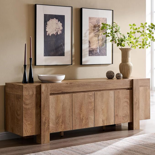 OKD Modern Farmhouse TV Stand, 70" Long Media Console Table with Storage Cabinet, Wooden Entertainment Center for Living Room, Light Knotty by OKD