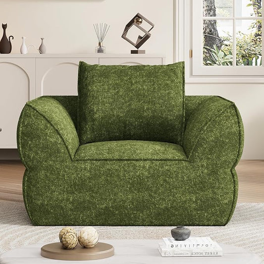 42.5" Single Cloud Sofa, Boneless Couch for Small Spaces, Modern Comfortable Upholstery Sofas with Pillows for Living Room, Apartment, Dorm, Office, Removable Cover, No Assembly Required, Green
