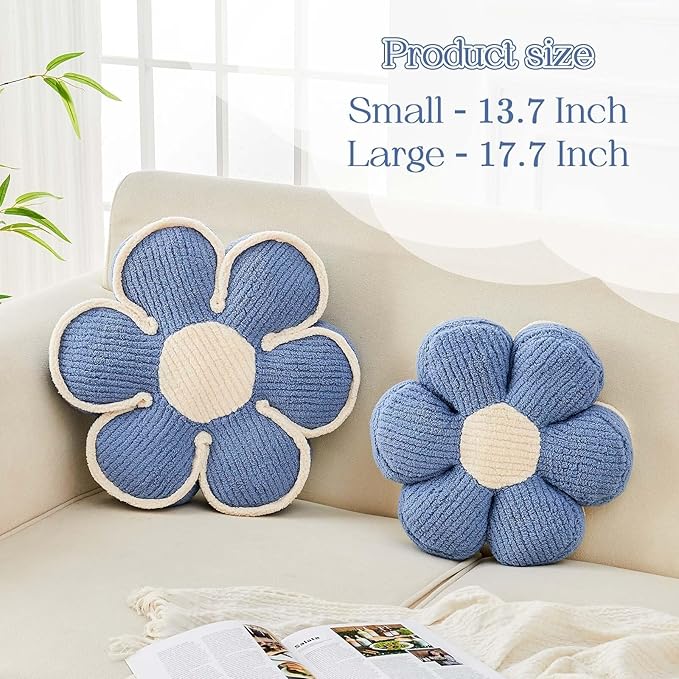 Kcvvcr Flower Pillow, Soft Flower Decorative Throw Pillow, Cute Daisy Flower Shaped Seating Floor Cushion Room D??cor Plush Pillows for Sofa Couch Bed (13.7 Inch, Blue)