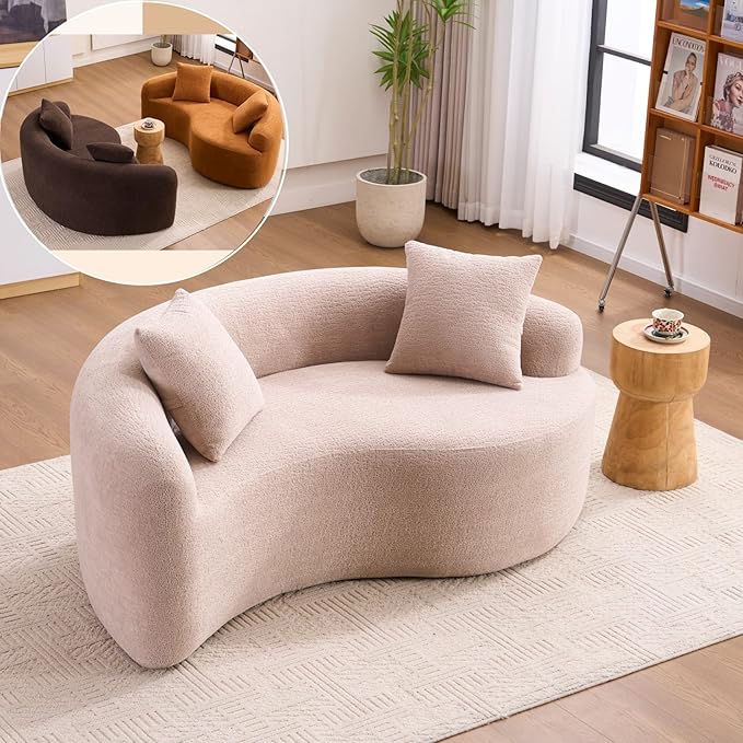 KEIKI S-Curved Loveseat Chenille Couches with 2 Pillows, Upholstered Luxury Plush Cloud Sectional Sofa for Living Room Apartment, Full Sponge Compression