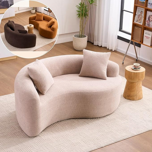 KEIKI S-Curved Loveseat Chenille Couches with 2 Pillows, Upholstered Luxury Plush Cloud Sectional Sofa for Living Room Apartment, Full Sponge Compression