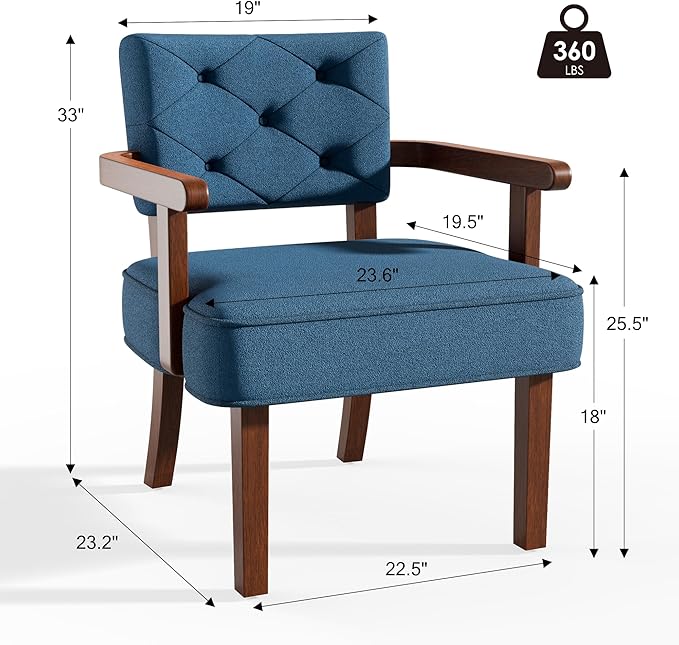 Modern Accent Chairs Set of 2,Butacas para Sala,Mid Century Small Arm Chair,Upholstered Wooden Chairs with Arm Rest,Tufted Backrest,Cushion, for Office,Waiting/Reading/Living Room, Navy Blue