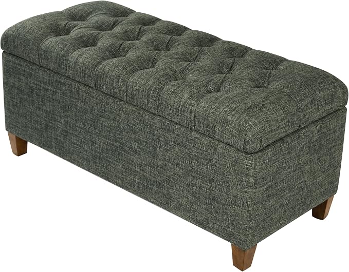Homepop Home Decor Tufted Ainsley Button Storage Ottoman Bench with Hinged Lid Ottoman Bench with Storage for Living Room & Bedroom, Green Clover Fabric - Image 10