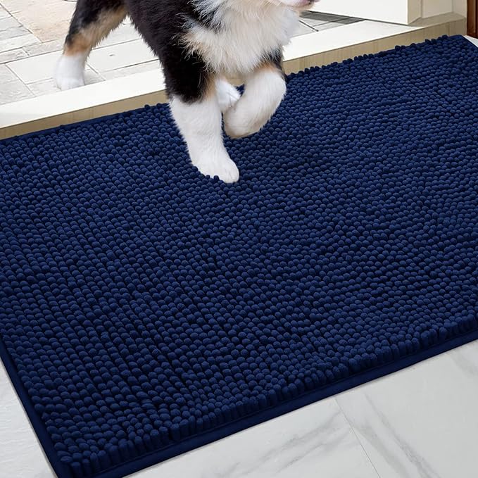 HOMEIDEAS Doormat Indoor Entrance, 48"x30", Highly Absorbent Chenille Large Muddy Dog Washable Non Slip Front Welcome Door Mat for Entryway, Navy Blue by HOMEIDEAS