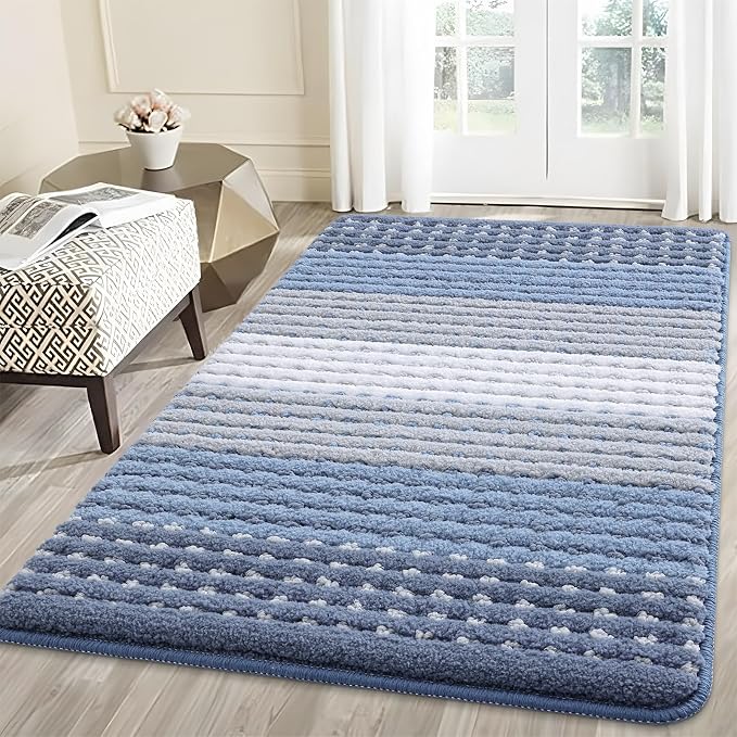 Kitinjoy Indoor Outdoor Door Mat, 59x36 Non-Slip Absorbent Dirt Trapper, Low-Profile Washable Inside Entrance Front Floor Mat, Sturdy Soft Entry Dotted Ombre Doormats for Entryway, Light Blue by Kitinjoy
