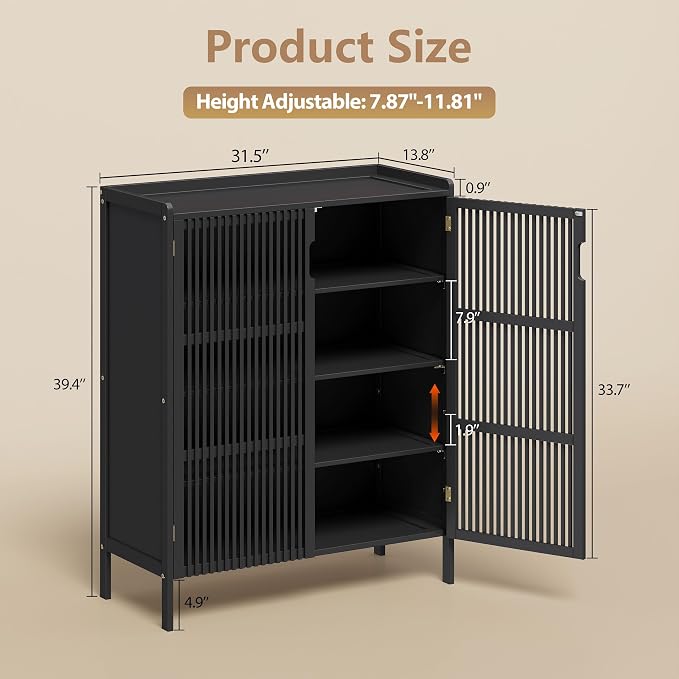 Shoe Cabinet with Doors Bamboo 5 Tiers Shoe Storage Cabinet for Entryway, 25 Pairs Wooden Shoe Cabinets, Modern Shoe Organizer Storage for Living Room, Bedroom, Hallway, Closet Black - Image 2