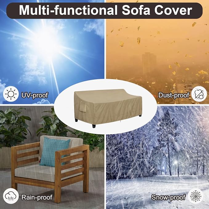 PureFit Outdoor Couch Cover Waterproof Patio Sofa Furniture Covers, 3-Seater Outdoor Cover with Air Vent and Handles, 78W x 35D x 35H Inches, Camel - Image 6