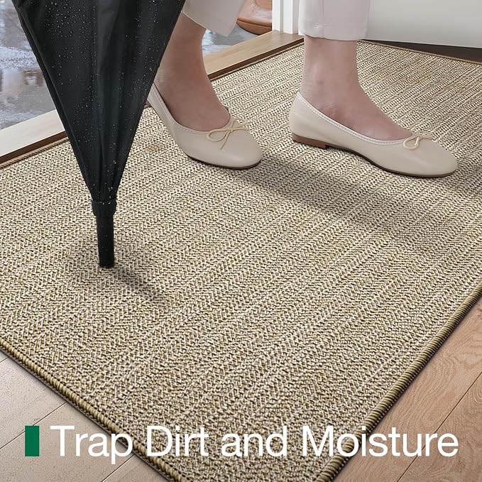 LUMI Ultra Thin Indoor Door Mat 48x72, Low Profile Entrance Mat, Non Slip Rubber Backing Dirt Trapper Doormat for Front Entryway, Beige - Image 4