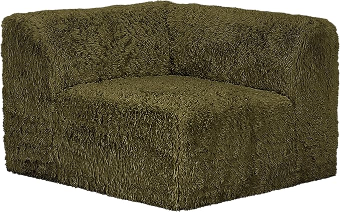 Furniture of America Havyn Modern Faux Fur 6-Seater Modular Foam Sofa Bed with Ottoman, Compressed Couch in a Box, No Assembly Required, for Living Room and Office, Olive Green