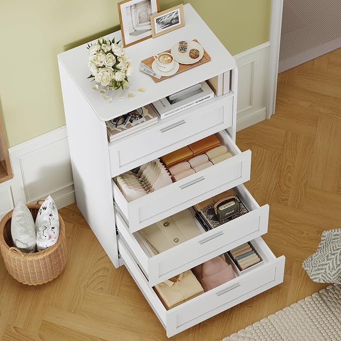 TEENFON Dresser for Bedroom, Tall White Dresser with 4 Drawers, Dressers with Mirror, Chest of Drawers for Bedroom, Living Room, Closet, Hallway, White - Image 4