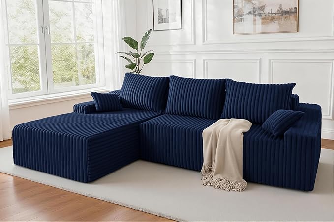Homguava 94'' Cloud Sectional Couch, Modular L-Shape Couch with Chaise, Boneless Sofa with Deep Seat for Living Room Bedroom,No Assembly Required(Blue,Left Facing Chaise)