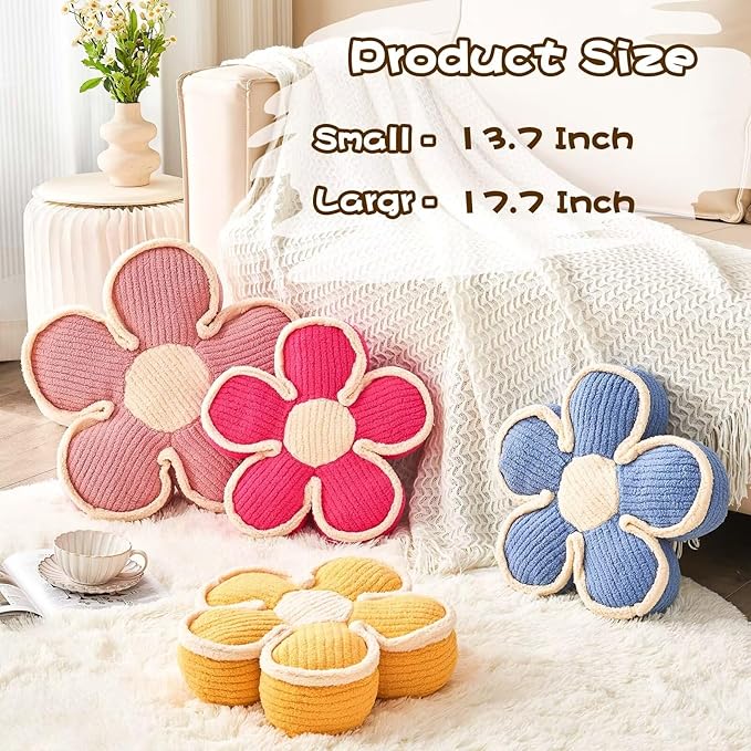Kcvvcr Flower Shaped Floor Cushion, Soft Decorative Throw Pillow, Cute Seating Cushion, Plush Pillows for Sofa Couch Bed (17.7 Inch, Yellow)