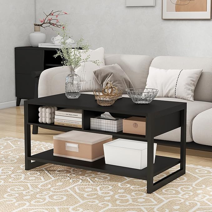 Coffee Table with Sensor Light - Modern Storage Coffee Table with Drawers and Shelf for Living Room, Office, Outdoor