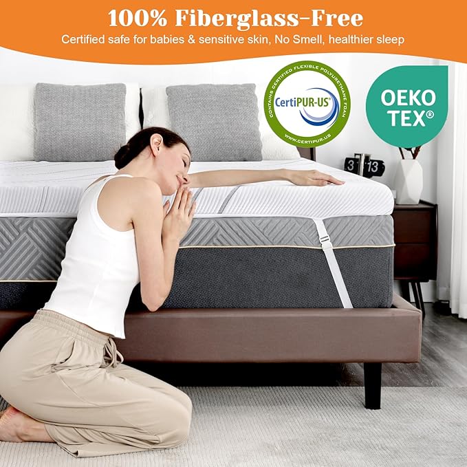 Extra Firm Mattress Topper 4 Inch Queen Size, Premium Cooling Gel Egg Crate+Bamboo High Density Support Mattress Topper with Removable Cover, Bed Topper for Pain Relief,CertiPUR-US,80x60