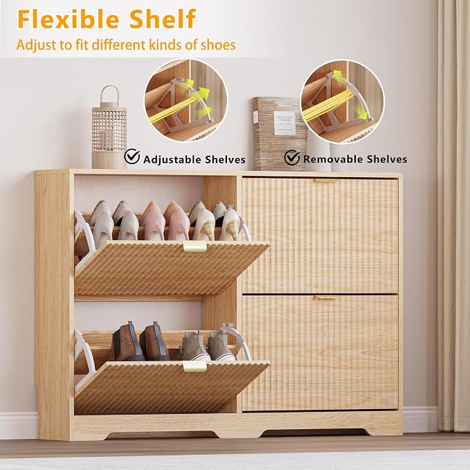 BORNOON Large Shoe Cabinet for Entryway, Shoe Rack Cabinet with 4 Flip Drawer and Adjustable Shelves for Small Apartment, Foyer - Image 3