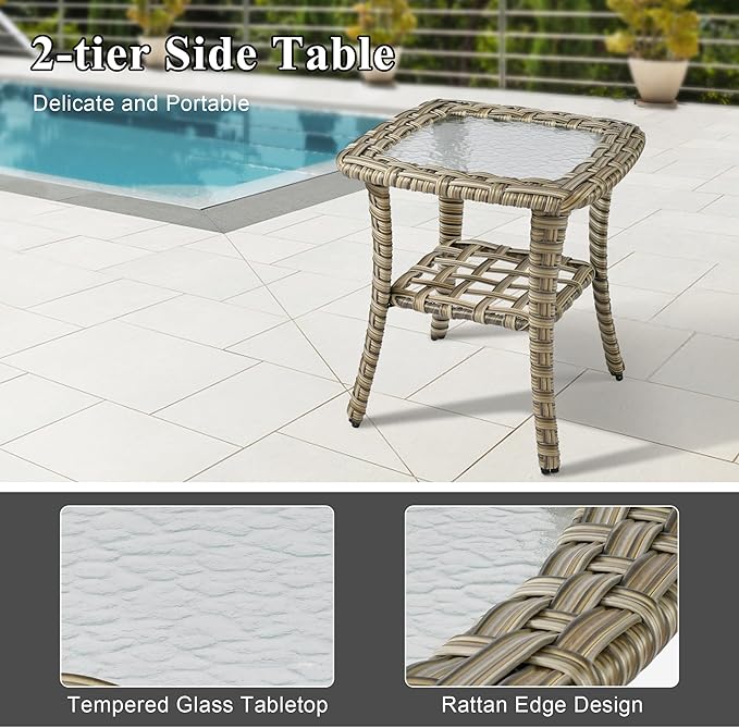 Patio Conversation Set,5 Pieces Wicker Patio Furnitures with Swivel Chair and Coffee Table,All Weather Patio Furniture Set for Garden,Backyard,Poolside and Patio,Beige