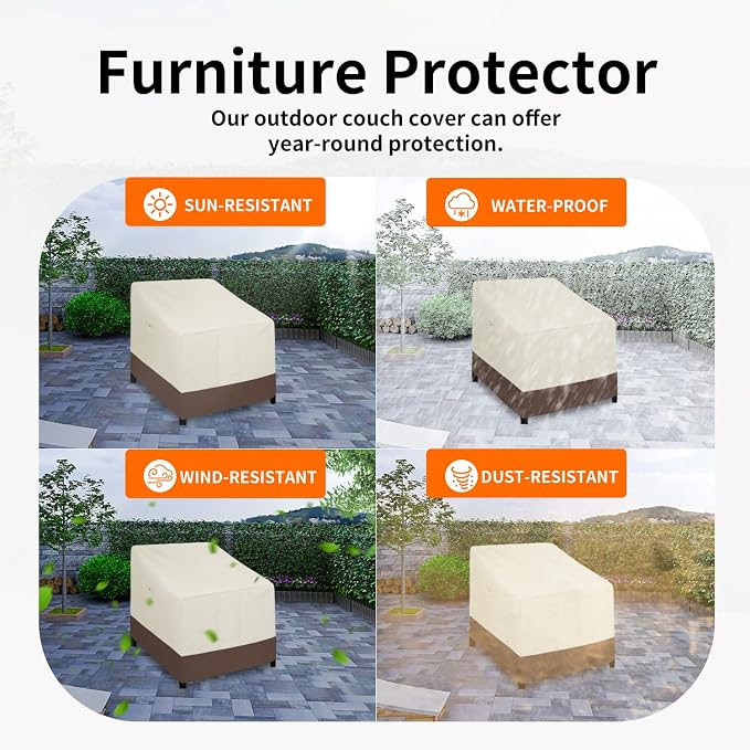 Easy-Going Outdoor Chair Cover Waterproof, Heavy Duty Patio Chair Cover, Windproof Outdoor Furniture Cover with Air Vent (2 Pack-33.5Wx40Dx36H inch, Beige/Brown) - Image 5