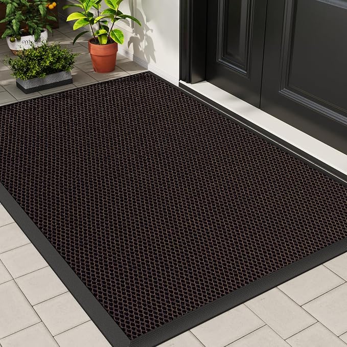 Front Door Mat Outside Entrance 24"x36" Brown,Heavy-Duty Dirt Trapper Outside Welcome Mat, Non Slip Durable Rubber Entrance Doormats for Entryway Porch, Stain Resist Waterproof All-Season All-Weather by HoHomLeona