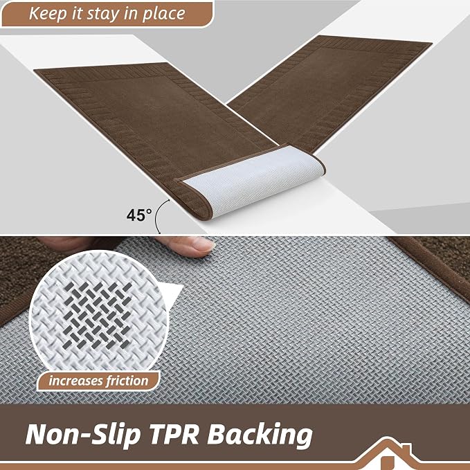 BEQHAUSE Door-Mat-Non-Slip Dirt Trapper Door Mats Low-Profile Front Door Mat Absorbent Floor Mats for Entryway Washable Mud Resistant Home Entrance Doormat, Brown, 24"x60" - Image 4