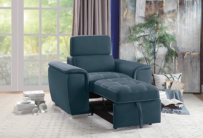 Homelegance Ferriday 45" Convertible Lounger Chair, Blue