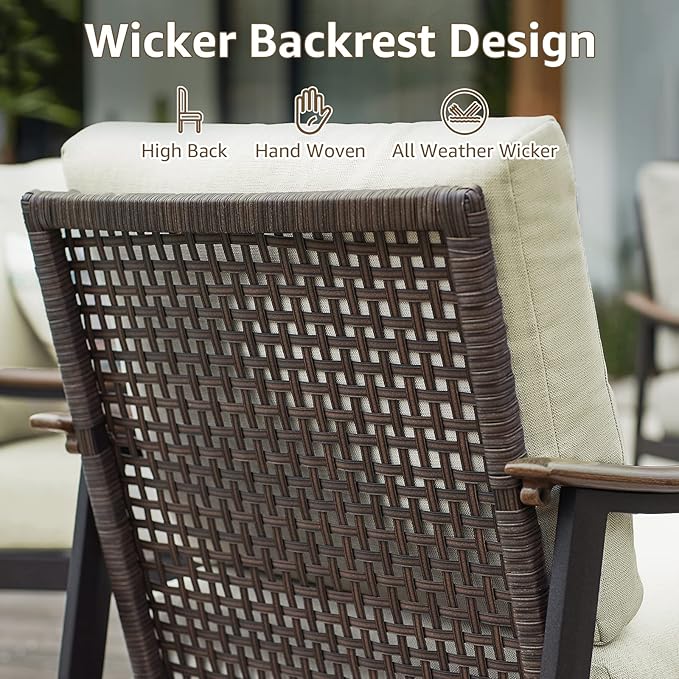 NATURAL EXPRESSIONS 5 Pieces Patio Furniture Set, Outdoor Furniture Sofa Sectional Modern Metal Patio Conversation Set with High Back Wicker Backrest & Loveseat for Balcony, Backyard, Deck, Porch