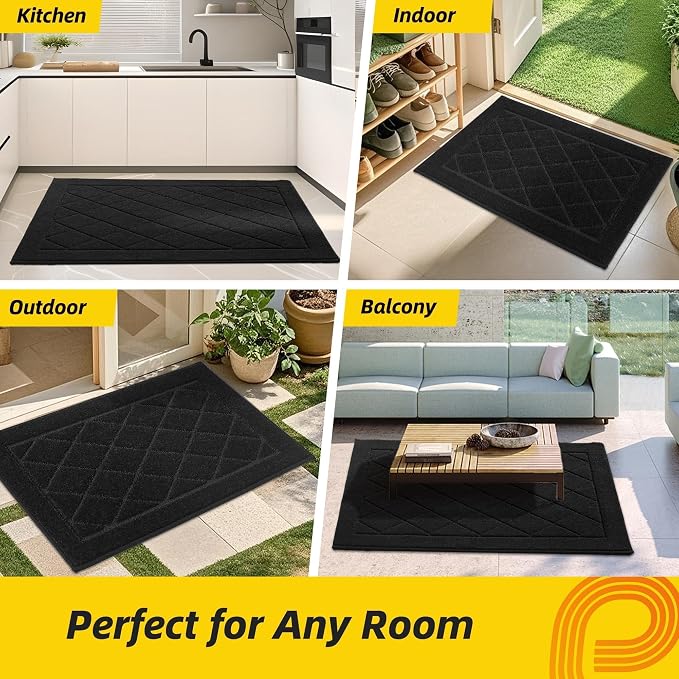 JSEI Dirt Trapper Door Mat 24"x36", Non-Slip Washable Entryway Mats, Dog Door Mat, Stain Resistant and Absorbent Floor Mats, Low Profile Welcome Mat for Front Back Door, Black - Image 7