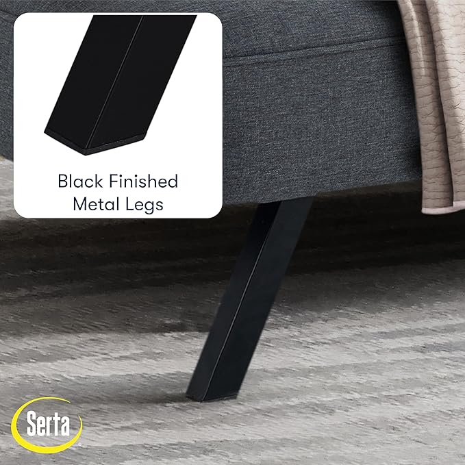 Serta Fairwood 66.1" Convertible Futon Sofa, Short Twin Size, Modern Boho, Dream Coil Comfort, Fingerguard Pinch Point Protection, Soft Woven Polyester Fabric, Charcoal