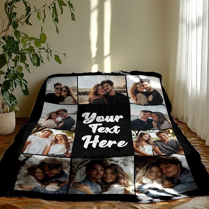 Custom Blanket with Picture Text, Personalized Mother's Day Blanket with Photos, Customized Photo Mom Blankets, Personalized Mother's Day Birthday Gifts for Mom Wife Grandma